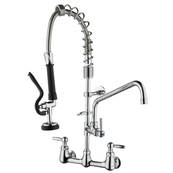 Commercial Faucet with Sprayer 25"Height Commercial Kitchen Faucet with 12" Swivel Spout Commercial Sink Faucet 8" Adjustable Center Wall Mount Sink Faucet