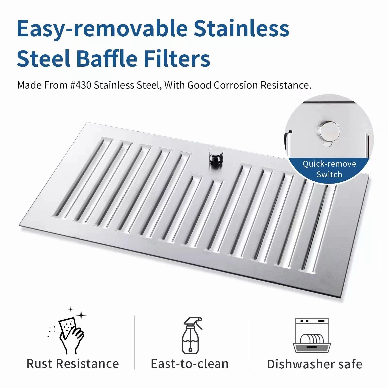 Range Hood 30 inch Insert Vent Hood 600 CFM Built-in Stainless Steel Range Hood Powerful Exhaust Vent Fan