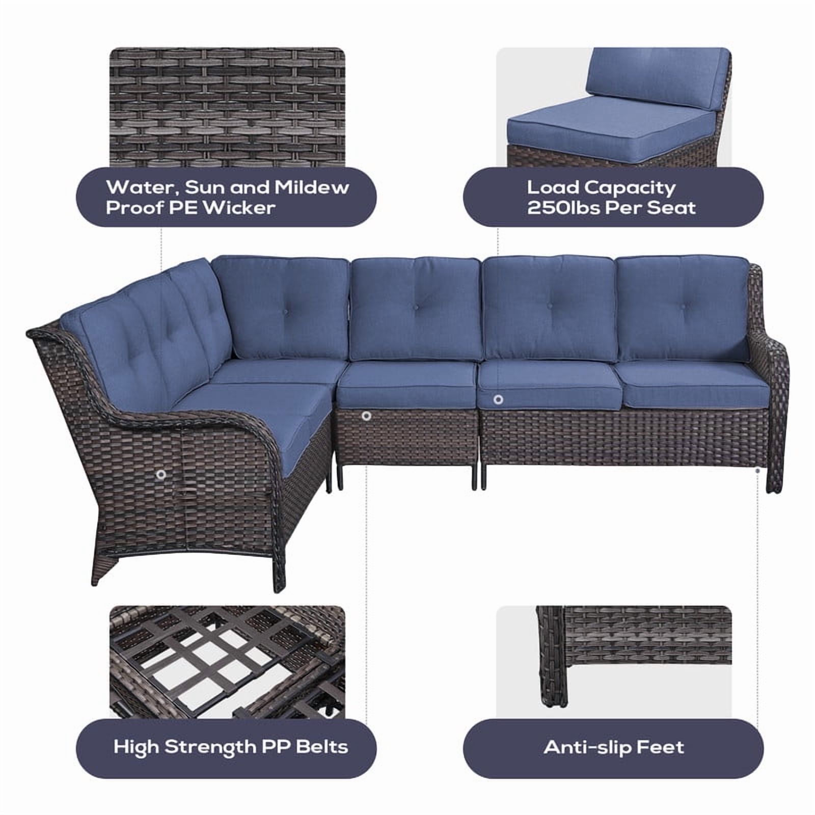 PARKWELL Outdoor Patio Furniture Set with Fire Pit Table,All-Weather Conversation L-Shaped Sectional Sofa with No-slip Thick Cushions,Backyard Porch Garden Poolside Balcony Set,Brown/Navy