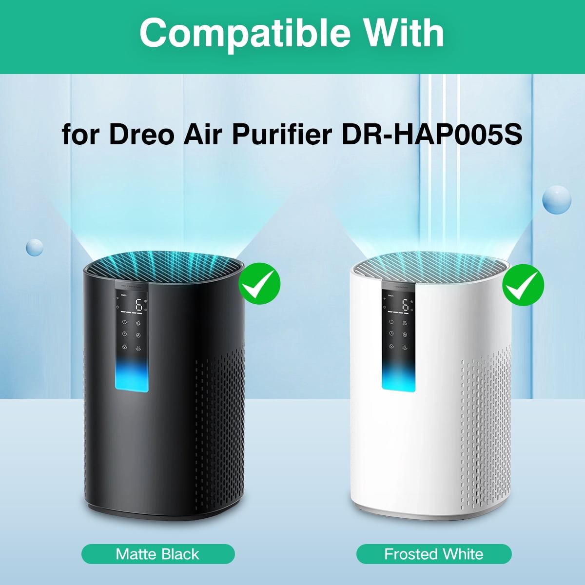 2 Pack DR-HAP005S Replacement Filters Compatible with Dreo Air Purifier, True H13 HEPA Filter, 4-Layer Carbon Filtration, BPA-Free (White)