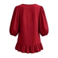 thumbnail image 4 of Neewe Womens Tops 3/4 Sleeve Shirts Plain Round Neck Loose Casual Ruffle Hem Blouses Trendy 2026, 4 of 8