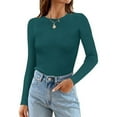 thumbnail image 2 of Fiaer Womens Long Sleeve T Shirts Ribbed Slim Fit Crew Neck Long Tshirts Fall Winter Fashion Solid Color Tops Green XXL, 2 of 4