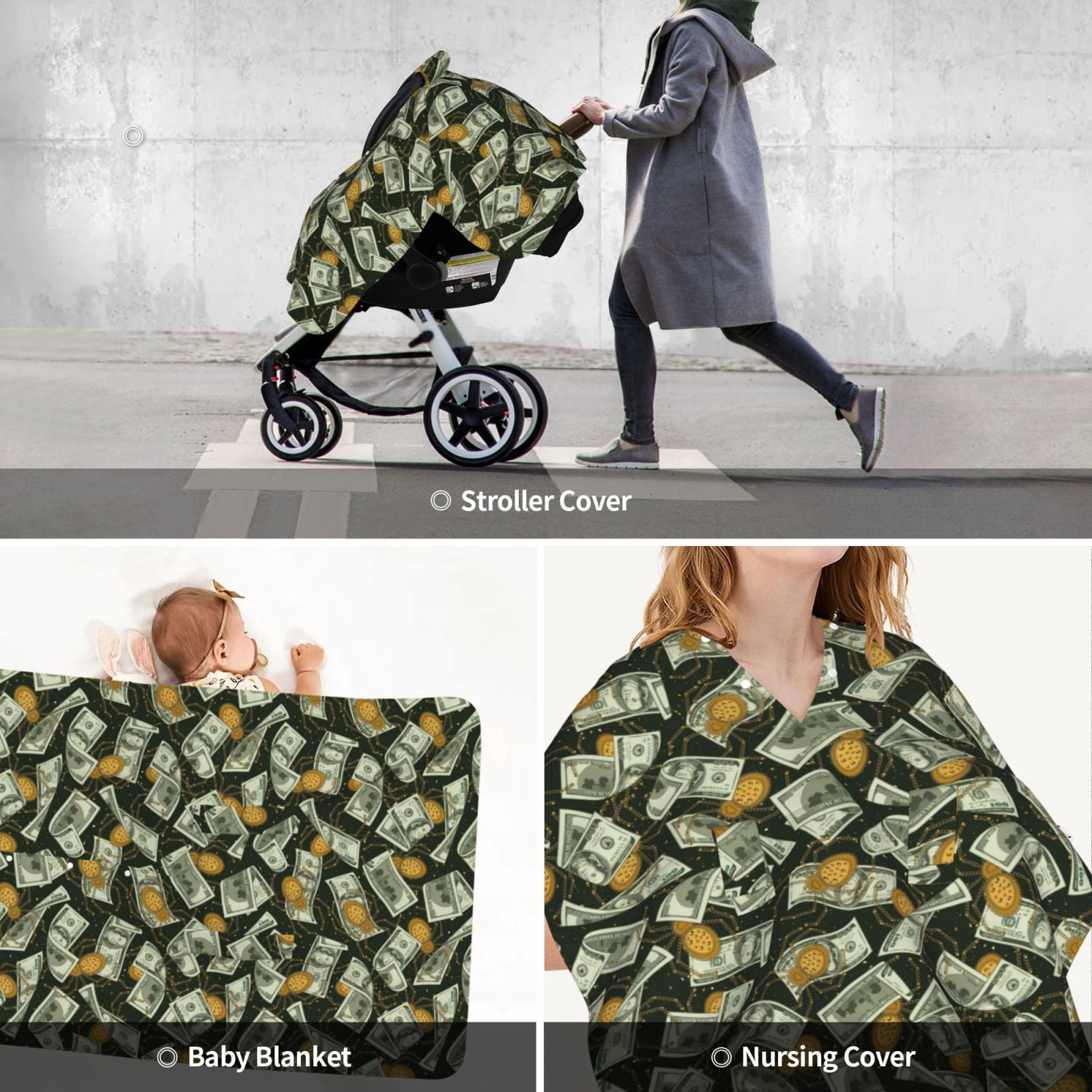 Car Seat Cover Baby - dollar golden spiders cool print Breathable Infant Car Seat Cover for Baby Carseat, Lightweight Comfort Baby Essentials Must Haves Newborn Stuff for Girl Boy