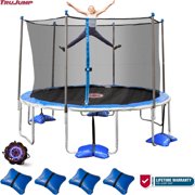 Trujump 12' Trampoline, with Safety Enclosure and Spin-N-Light, Blue