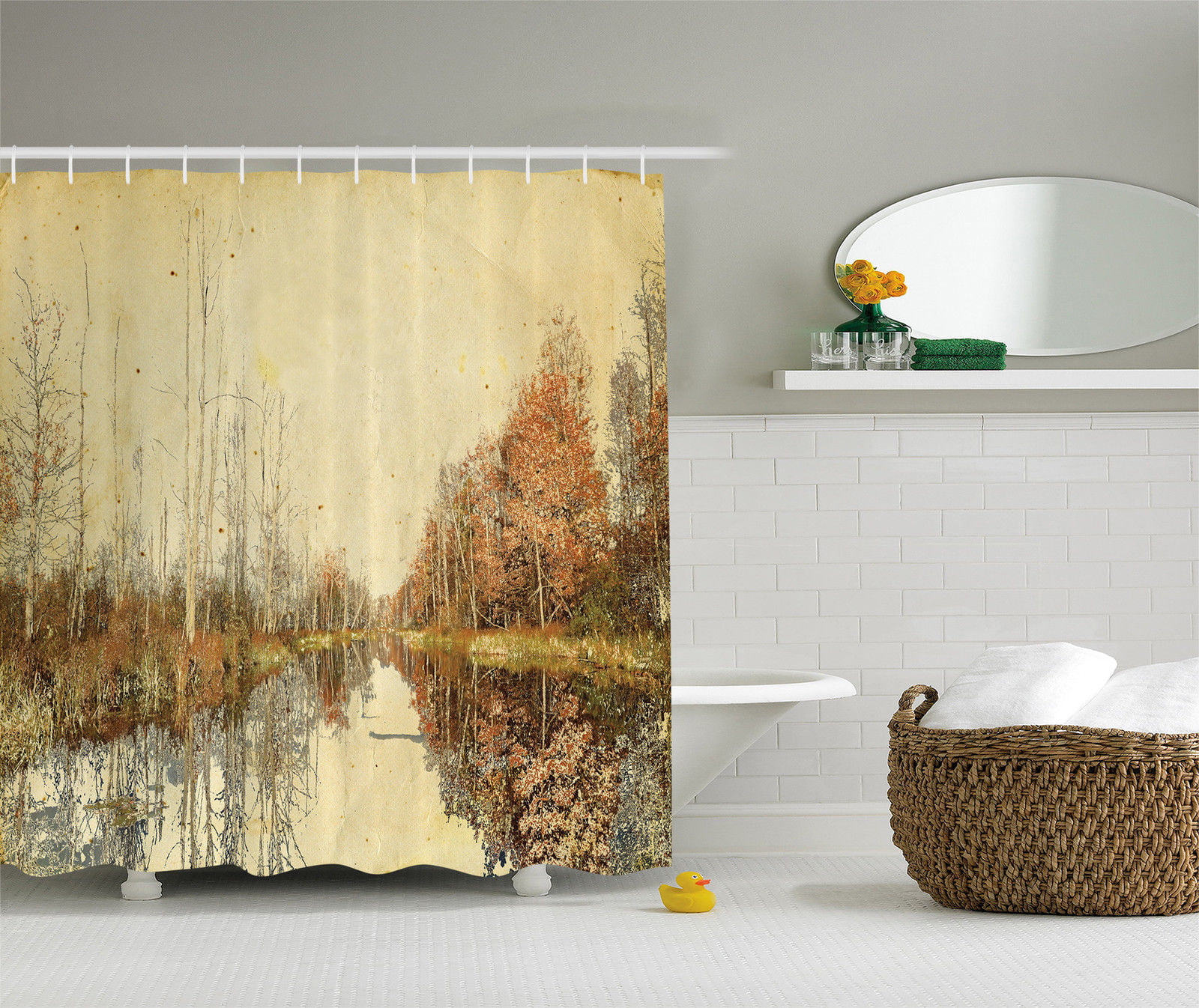Winter Tree Mystic Watercolor Mountains Art Prints Rocks Fabric Shower Curtain 