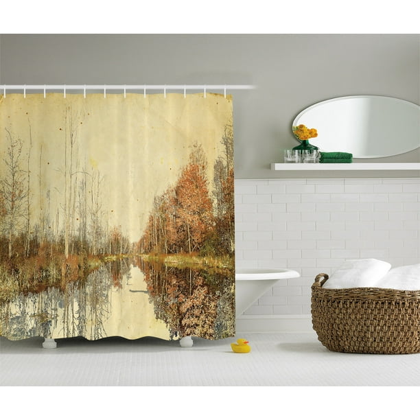 Mystic River Decor Watercolor Landscape Paintings Art Shower Curtain ...