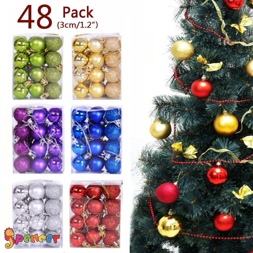 24/48PCS Glitter Christmas Baubles Xmas Tree Ornament Hanging Ball Decor 3cm US 