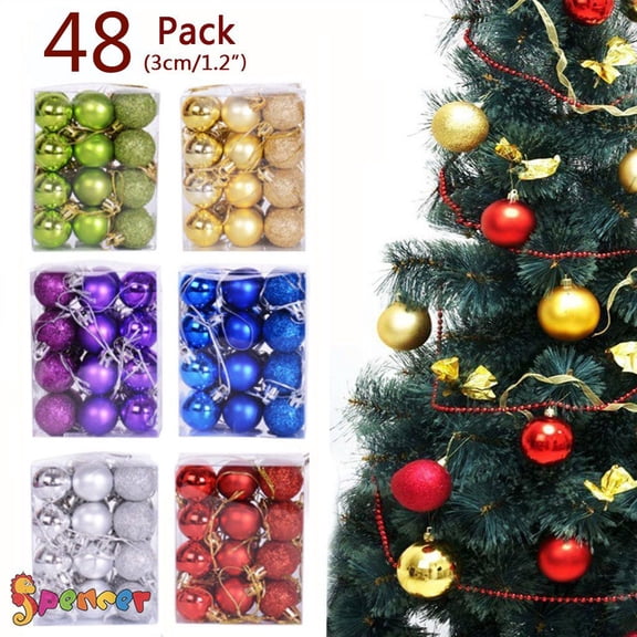 Spencer Shatterproof Multi-color Plastic Ball Ornaments, with Hanging Hooks 48 Count (1.2")