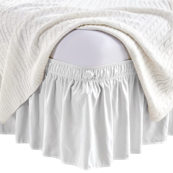YEAHOME Wrap Around Bed Skirts for Queen Beds 15" Drop, White Adjustable Elastic Dust Ruffles Easy Fit Wrinkle & Fade Resistant Silky Luxurious Fabric Machine Washable