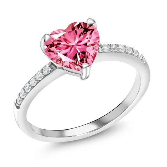 Gem Stone King 0.64 Ct Heart Shape Pink Zirconia 925 Sterling Silver Ring