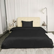 Unique Bargains Silk Satin Bed Quilt/Duvet Cover Pillowcase Set Twin Black