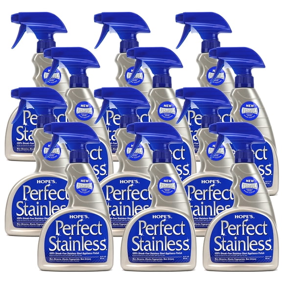 HOPE'S Perfect Stainless Steel Cleaner and Polish, 22-Ounce, Streak-Free Self-Polishing Formula, Blocks Fingerprints, Pack of 12