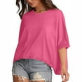 thumbnail image 4 of Jewelreauty Summer Womens Oversized Crewneck Shirts Batwing Short Sleeve Loose Tops Casual Solid Pullover Tee (L, Pink), 4 of 9