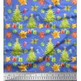 thumbnail image 1 of Soimoi Blue Cotton Poplin Fabric Gifts & Christmas Tree Print Fabric by Yard 56 Inch Wide, 1 of 3