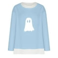thumbnail image 3 of CLOISE Halloween Shirts for Women Long Sleeve Ghost Graphic Tops Crew Neck Pullover Fake Two Piece Plus Size Blouses, 3 of 6