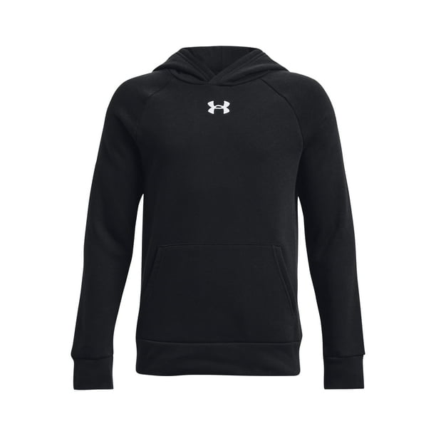 Sudadera con capucha Under Armour Rival de forro polar para niños, color negro y blanco, talla L