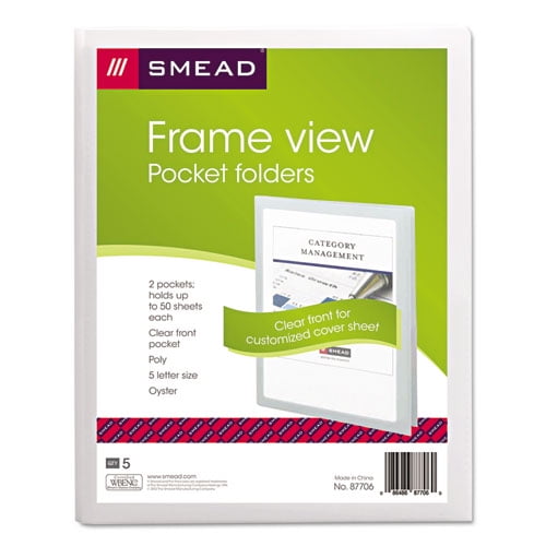 Frame View Poly Two-Pocket Folder, 100-Sheet Capacity, 11 x 8.5, Clear/Oyster, 5/Pack Frame View Poly Two-Pocket Folder, 100-Sheet Capacity, 11 x 8.5, Clear/Oyster, 5/Pack