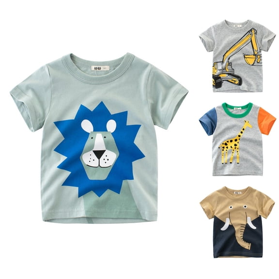 RTKFRFLM Boys Cartoon Graphic T-Shirt Cute Character Print Crewneck Short Sleeve Fashion Summer Play Tee Top Clothes 1-7Y