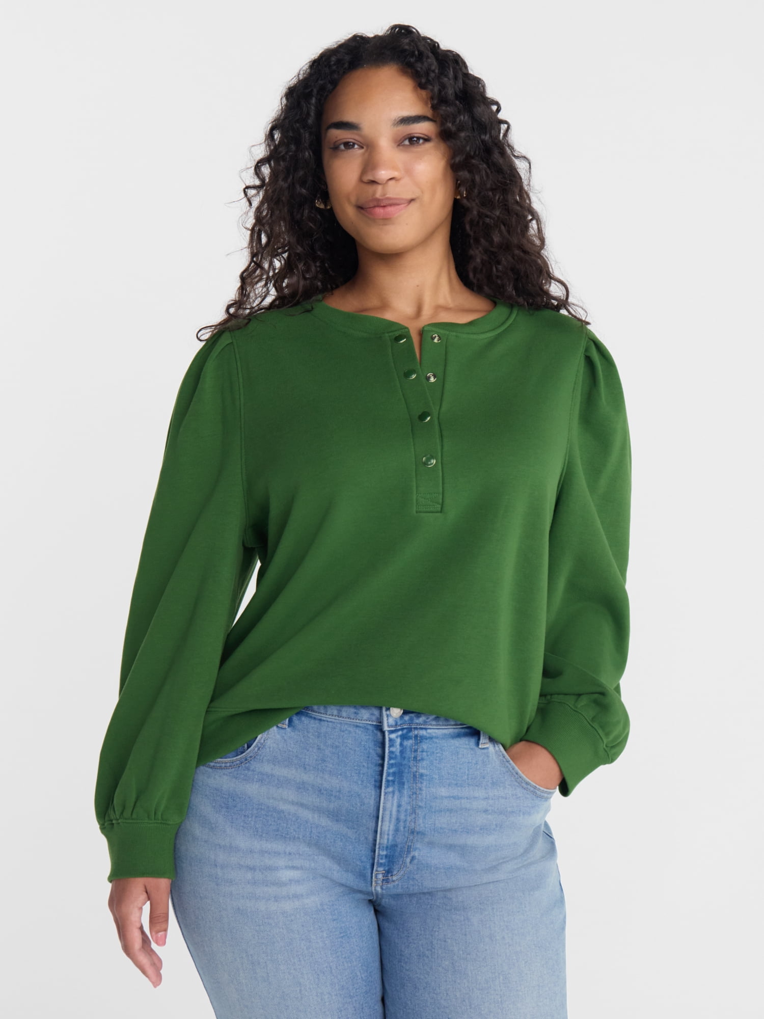 Scenario Women's Henley Sweatshirt with Long Sleeves, Sizes XS-XXXL