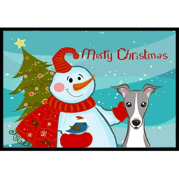 Snowman With Italian Greyhound Indoor & Outdoor Mat- 24 x 36 in.