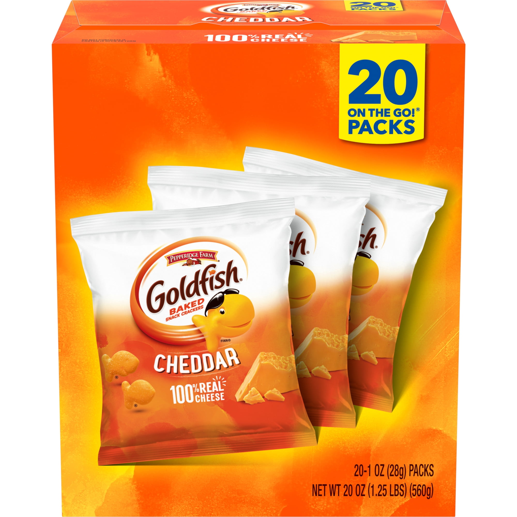 Goldfish Cheddar Crackers, 20oz Multipack Box, 20ct 1 oz. Snack Packs