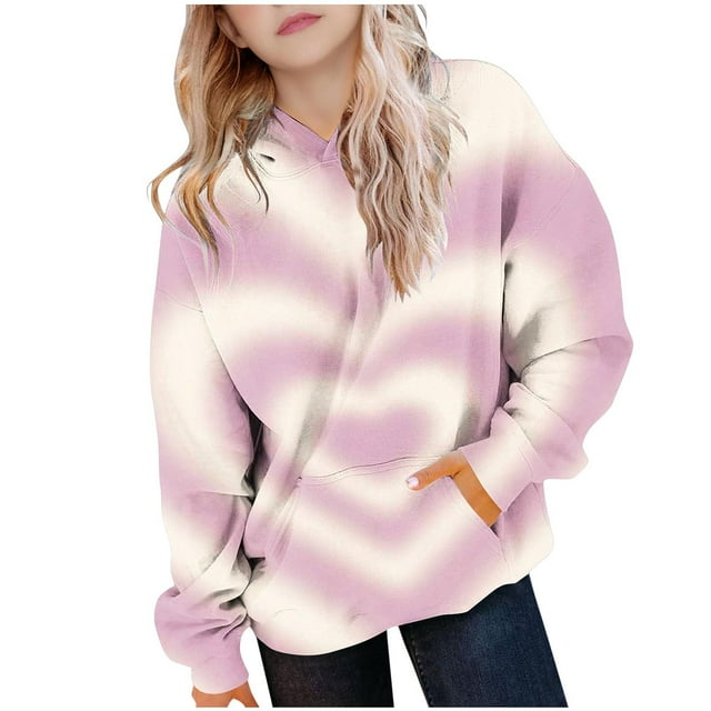 Sudadera con capucha para niña, para el Día de San Valentín, con estampado de color, de manga larga, informal, deportiva, con capucha, de manga larga, con inserciones en los hombros, blusa de poliéste