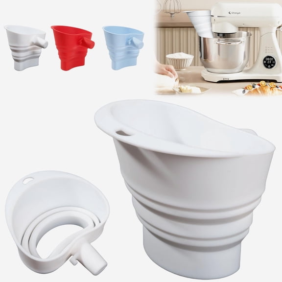 New Silicone Flour Funnel for Kitchen Mixer, Foldable & Dishwasher Safe Baking Attachment, Mess-Free Pouring Chute for Flour, Sugar, Eggs - Fits All Kitchen Tilt-Head Models, HAODEJW