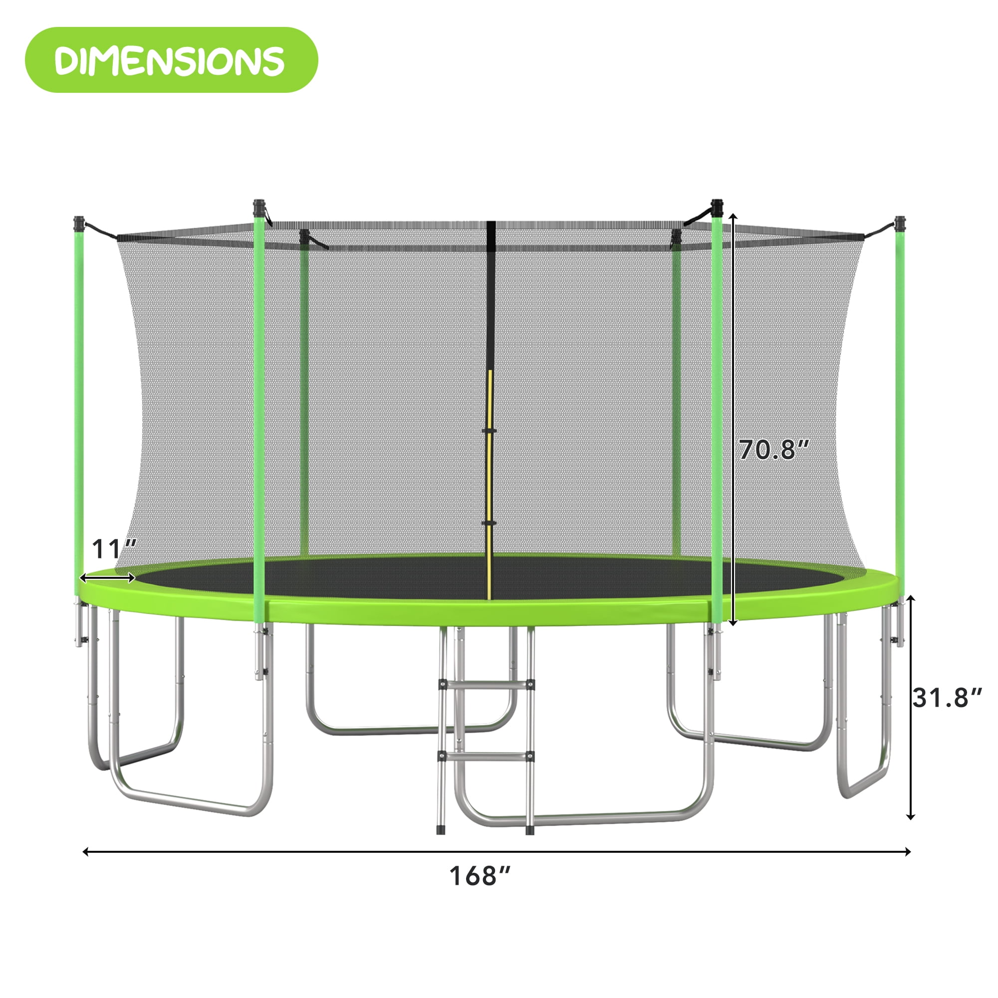 EUROCO 14FT Trampoline for Adults and Kids, Outdoor Bouncer with Ladder and Enclosure Net, 1200LBS Weight Capacity Round Jump Pad for Backyard