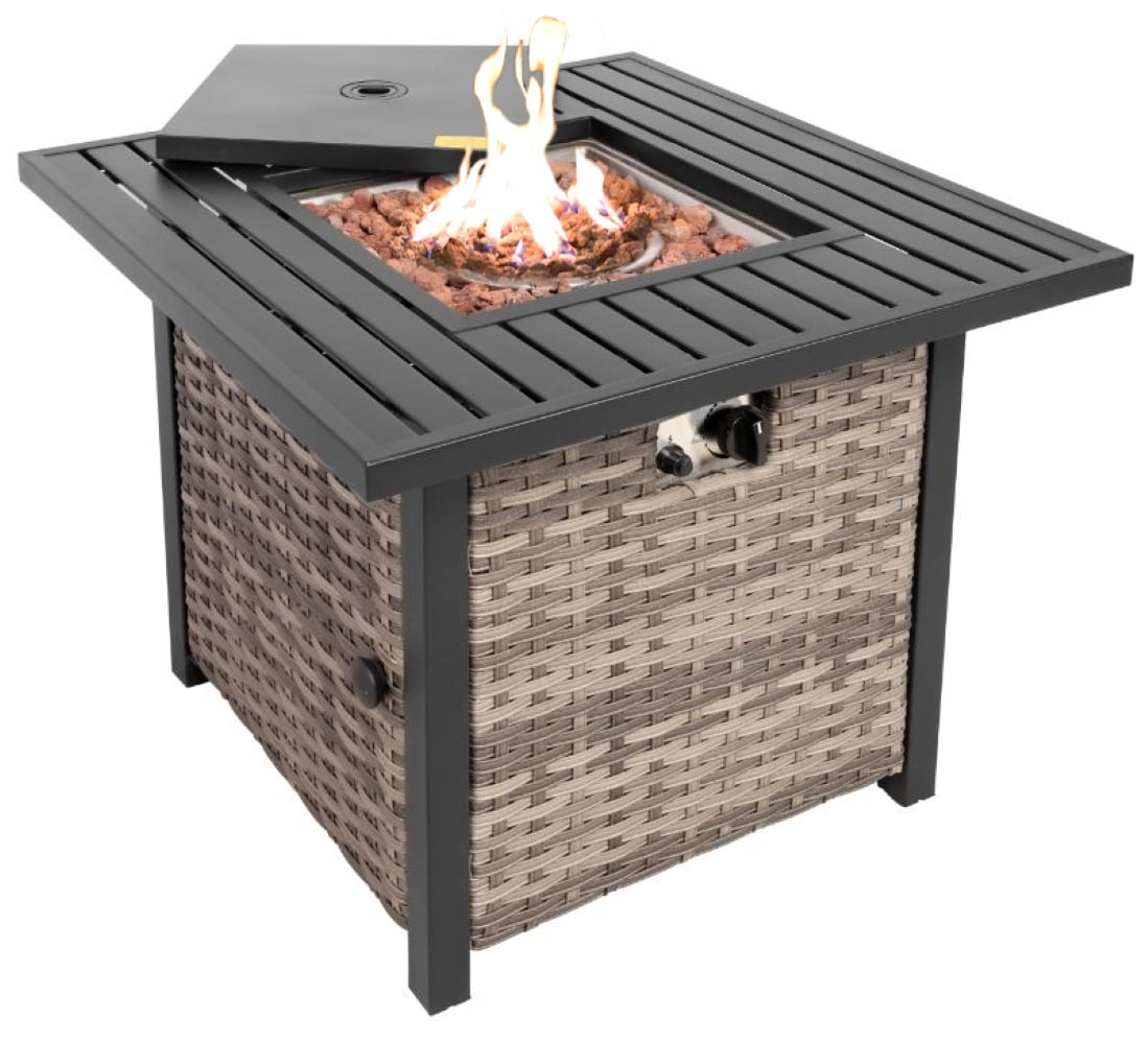 Sol Living Basel 30” Outdoor Propane Fire Pit Table 50,000 BTUs Outdoor Fire Pit Propane Metal Patio Fire Pit with Lava Rocks & Lid Durable Firepits for Outside & CSA Certified Outdoor Fireplace