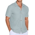 thumbnail image 2 of QDG Mens Casual Button Down Shirts Short Sleeve Summer Beach Shirts Crochet Guayabera Shirts Hollow Out Tops Light Blue XL, 2 of 10