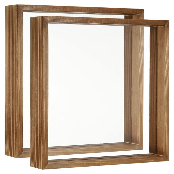 Uxcell Marco de fotos de madera de 8x8 pulgadas, paquete de 2, marco de especímenes de planta de acrílico de doble cara marrón