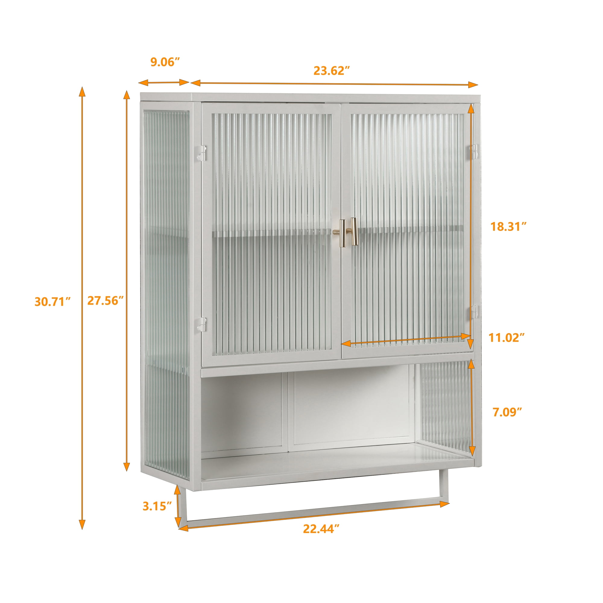 23.62"Wall Cabinet with Tempered Glass Doors, Bathroom Wall Storage Cabinet with Detachable Shelves for Office, Dining, Living Room, Kitchen and Bathroom,White