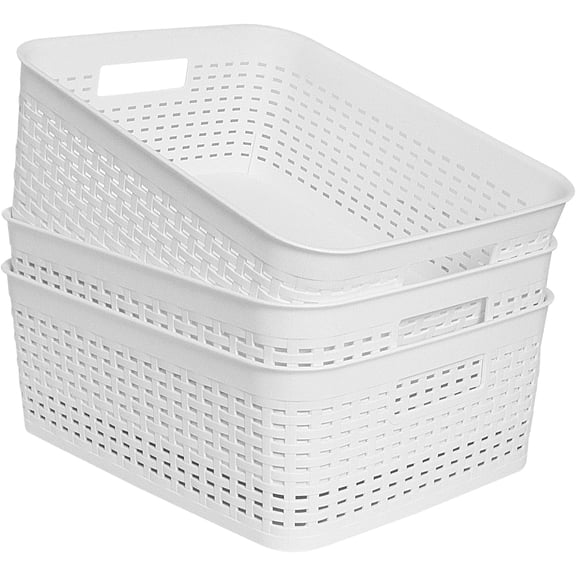 Soddeph Plastic Storage Baskets for Cabinets, Household Pantry Organization with Handle,Organizer Bins for Room,Bathrooms,Under-Sink,Kitchen (Purple, M-3PACK)