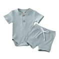 thumbnail image 1 of MesaSe Baby Short Sleeve Ribbed Knit O Neck Romper  Drawstring Short Pants, 1 of 10