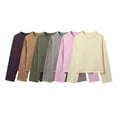 thumbnail image 3 of JSheng Women's Casual Sweaters Basic Solid Color Knit Round Neck And Long Sleeves Comfortable Sweater Tops Purple L, 3 of 3