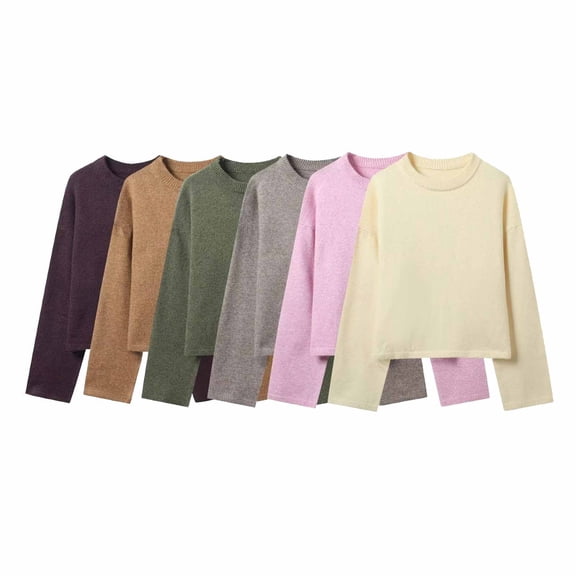 Women's Basic Solid Color Knit Sweater Top Round Neck Long Sleeve Loose Fit Casual Daily Wear Soft Comfortable Fashion Essential Gift for Women | CSEONE,Army Green L