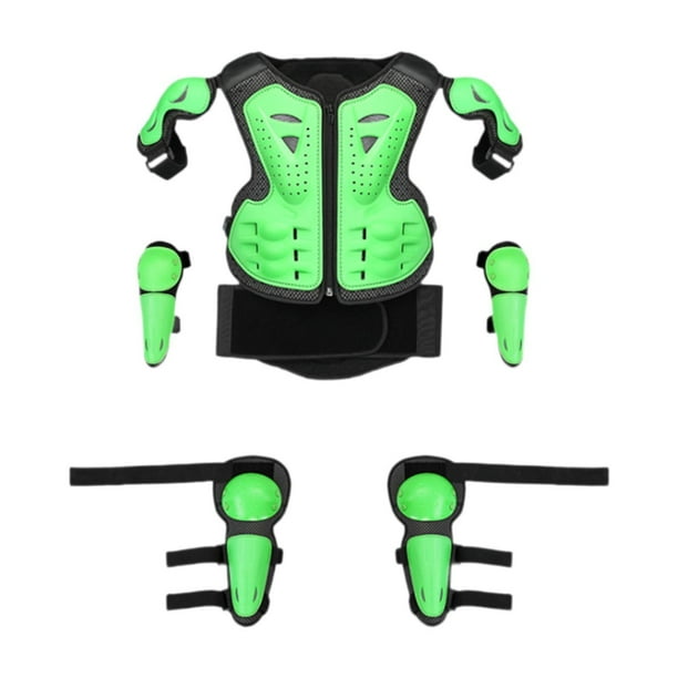 Armadura de motocicleta para niños, equipo para motocross, protector de espalda y pecho transpirable Verde