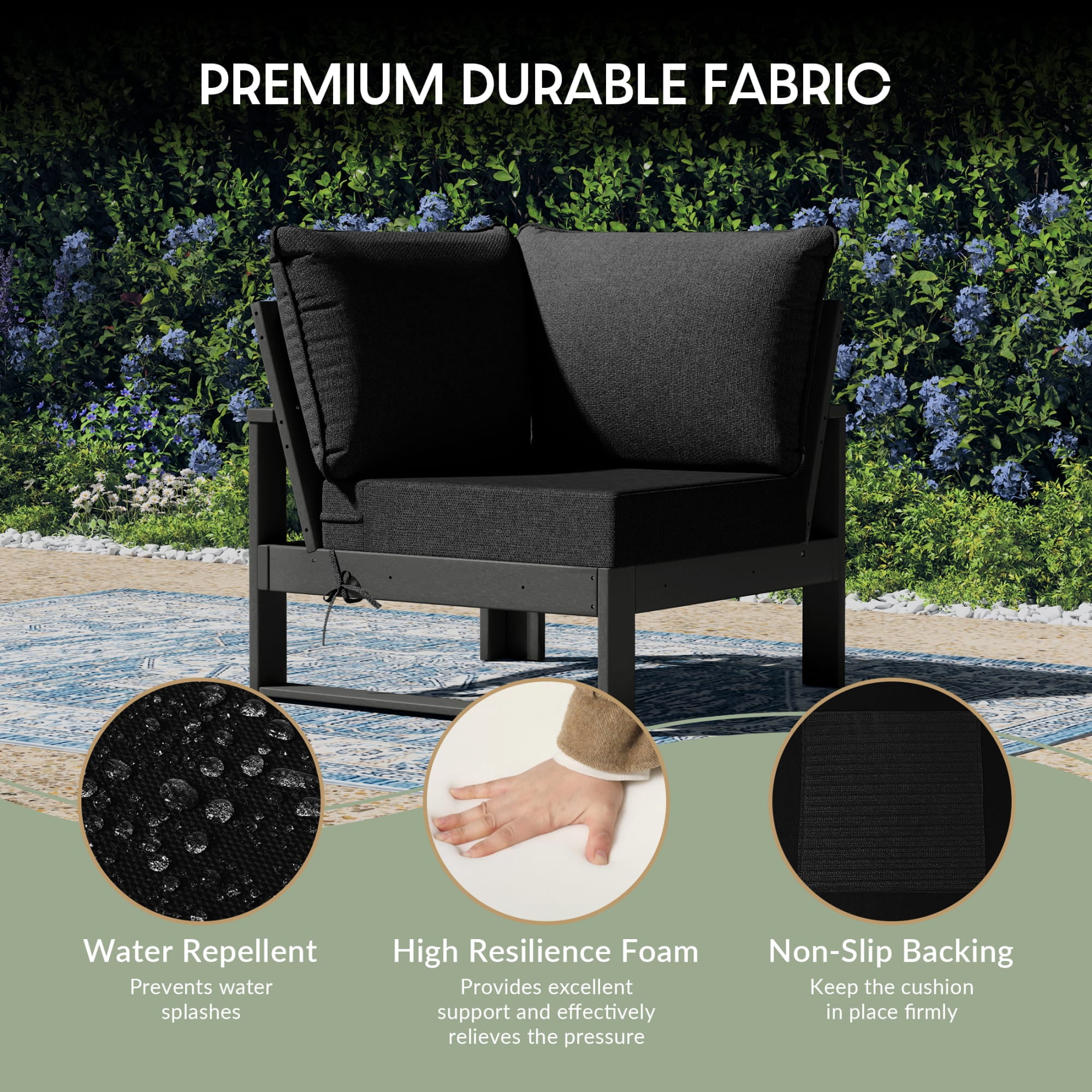 WestinTrends Montara Outdoor 4-Piece HDPE L-Shaped Modular Patio Sofa Furniture Set, Gray/Black