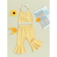 thumbnail image 3 of Suealasg Kids Girls 2 Piece Summer Outfits 6M 1T 2T 3T 4T Toddler Baby Girls Sleeveless Halter Neck Floral Print Tops +Flared Pants Child Girls Beach Clothes, 3 of 8