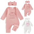 thumbnail image 5 of larppty Nebworn Baby Girl Waffle Knit Romper Long Sleeve Ruffle Butt Onesie Fall Winter Clothes Coming Going Home Outfit, 5 of 7