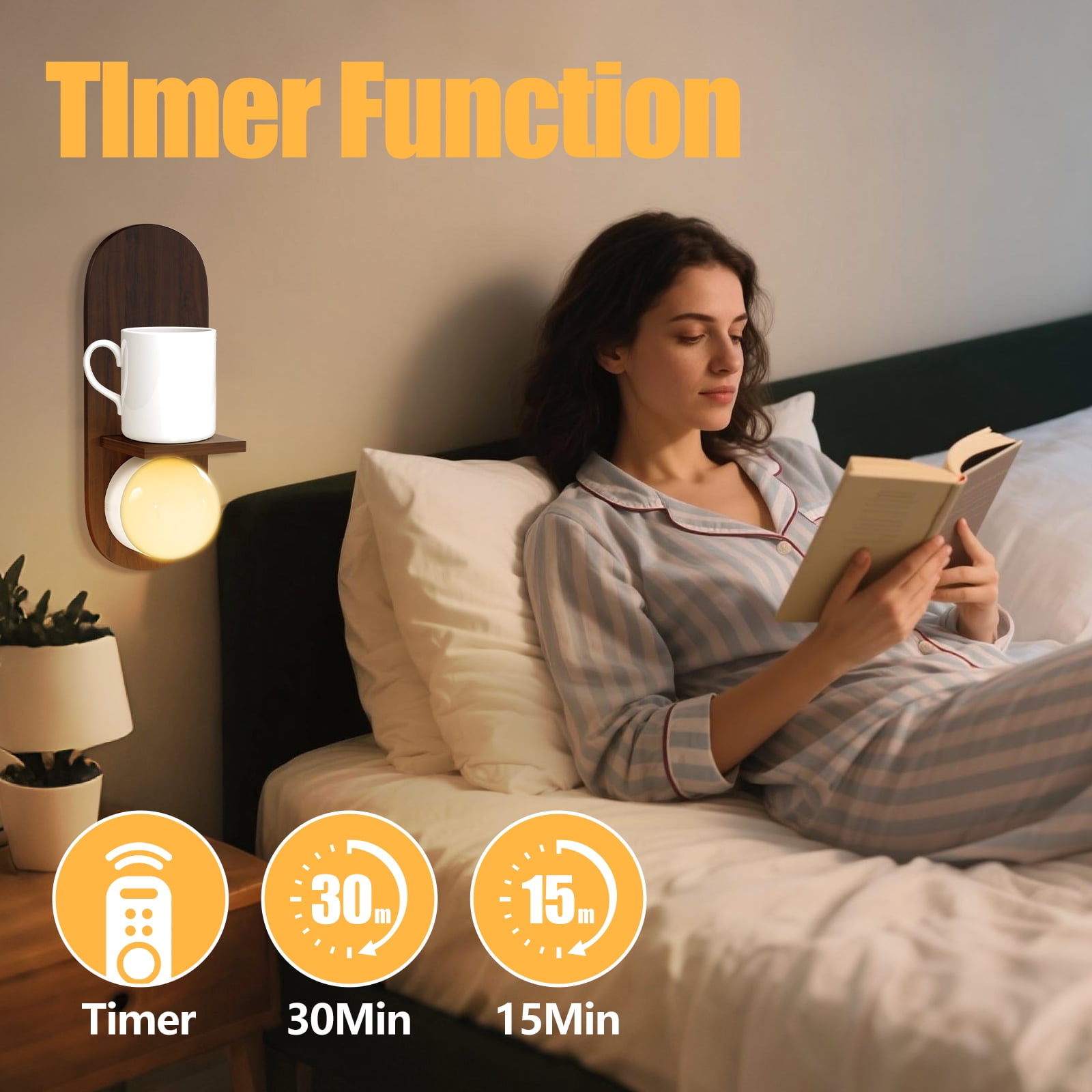 Floating Shelves for Wall Decor with Rechargable LED Bulb, Remote Control  2 PCS Wood Wall Sconce Battery Operated for Wall Decor,Walnut