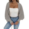 thumbnail image 3 of Women Open Front Ribbed Knit Crop Drop Shoulder Long Sleeve Solid Loose Fit Knitted Crop Cardigan Shrug Grey One size, 3 of 9