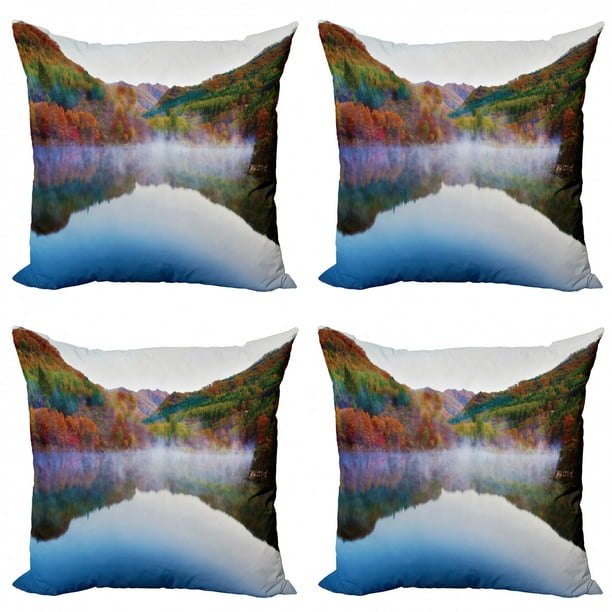 Landscape Throw Pillow Cushion Case Pack Of 4 Lake And Mountain Landscape In The Autumn Fall Heavenly Spaces In Earth Modern Accent Double Sided Print 4 Sizes Multicolor By Ambesonne Walmart Com