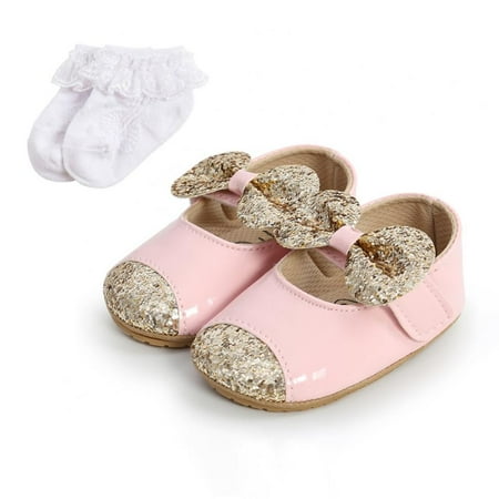 

BULLPIANO Baby Girls Mary Jane Flats Toddler Walking Shoes Soft Non-Slip Sole PU Leather Princess Wedding Dress Shoes Infant Crib Shoes Bowknot Prewalkers Clasp