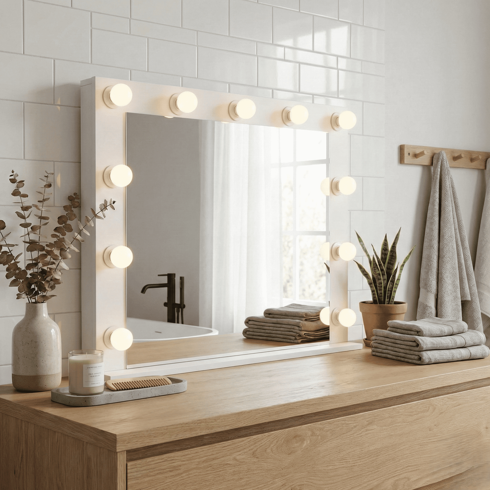 Ember Interiors Tessa Bathroom Vanity Lighted Mirror with 11 Bulbs – Ideal Size for Women & Teens
