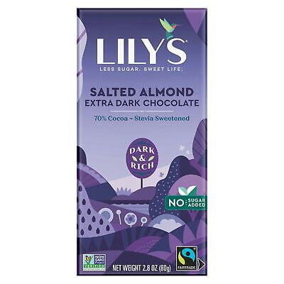 Lily's Sweets Dark Chocolate Bar with Sea Salted Almonds 2.8 oz (Pack of 12)