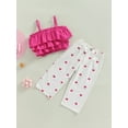 thumbnail image 2 of ZAXARRA Toddler Girls Summer Outfit Sets Solid Color Layered Ruffle Camisole + Heart Print Pants, 2 of 8
