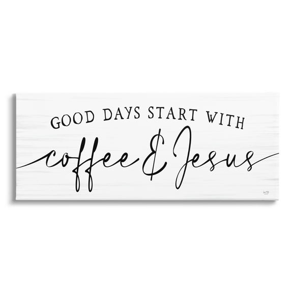 Stupell Industries Coffee And Jesus Quote Calligraphy Grain Pattern Quote Graphic Art Gallery-Wrapped Canvas Print Wall Art, 30x13, by Lux   Me Designs