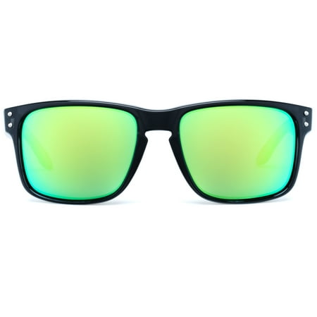 Polarized Green Mirror 400 Glass - Bnus Italy Made Commander Classic Corning Real Glass Lens Polarized Sunglasses For Men UV400 Protection X-Large 59MM Black/Green Mirrored Polarized