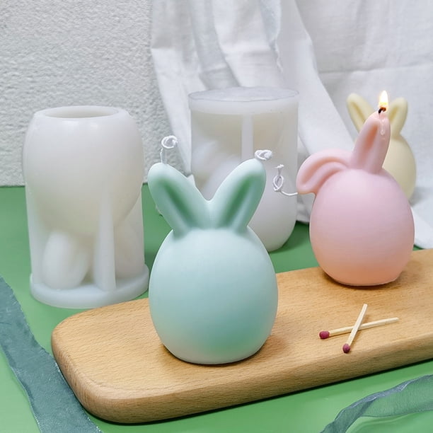 2 moldes de silicona de conejo de Pascua, reutilizables, moldes de vela de conejo 3D resistentes al calor, molde de silicona para hornear, antiadherente, lavable, orejas flexibles, moldes de jabón de